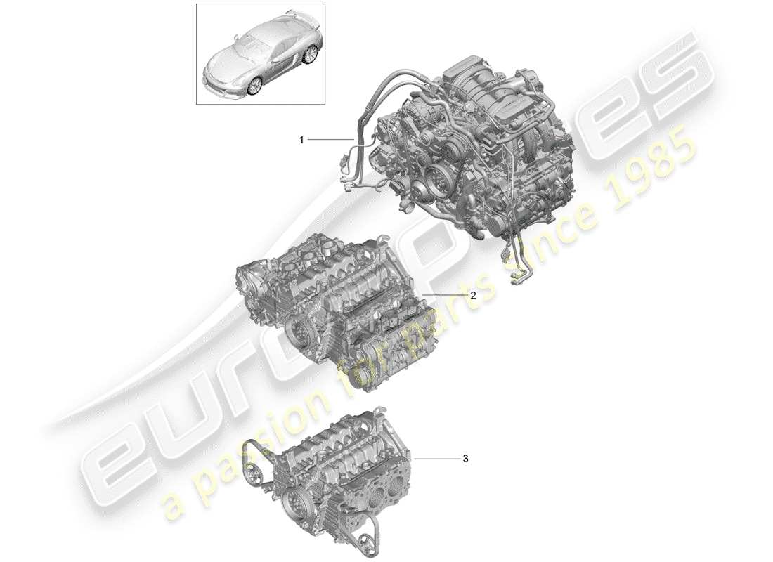 porsche 2016 (981 cayman gt4) ersatzteildiagramm für den motorersatz