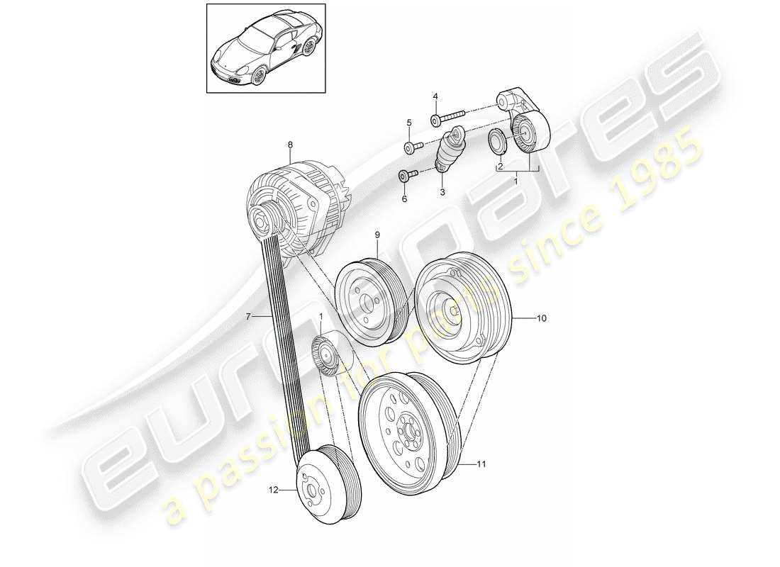 porsche 2012 (987 cayman) riemenspanner ersatzteildiagramm