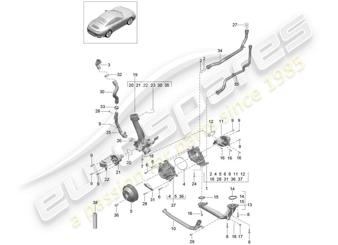 porsche 2018 (991-2) wasserpumpe teilediagramm