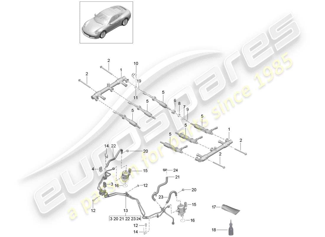 porsche 2018 (991-2) kraftstoffsammelrohr ersatzteildiagramm