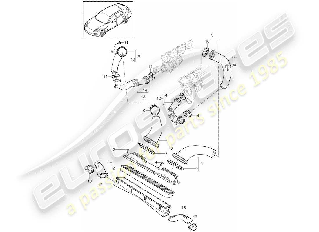porsche 2012 (panamera 970) luftfiltersystem teilediagramm