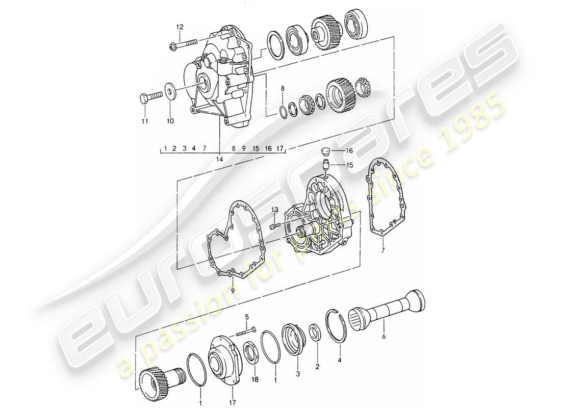 porsche 1998 (993) tiptronic - stirnräder - zwischenplatte ersatzteildiagramm