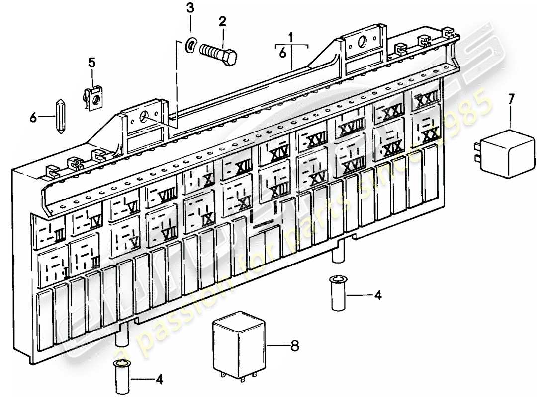 porsche 1980 (928) sicherungskasten/relaisplatte - relais - sicherung ersatzteildiagramm