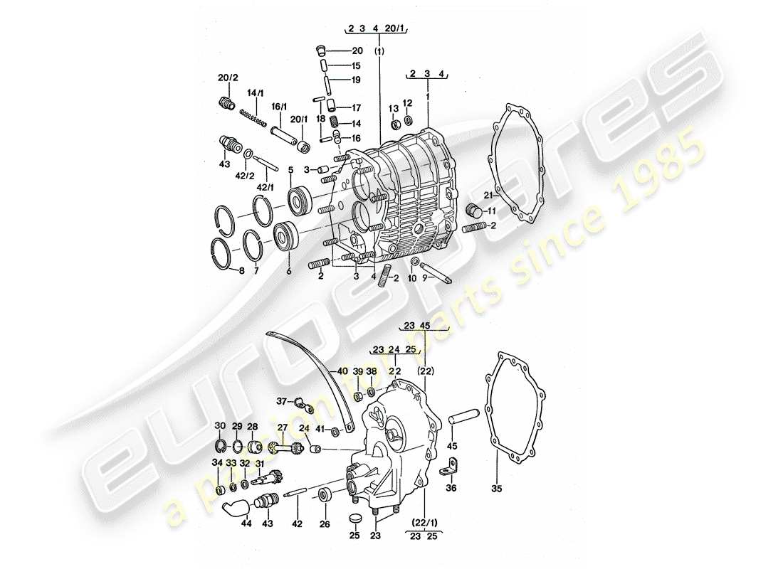 porsche 1977 (911 turbo) getriebegehäuse - getriebeabdeckung ersatzteildiagramm