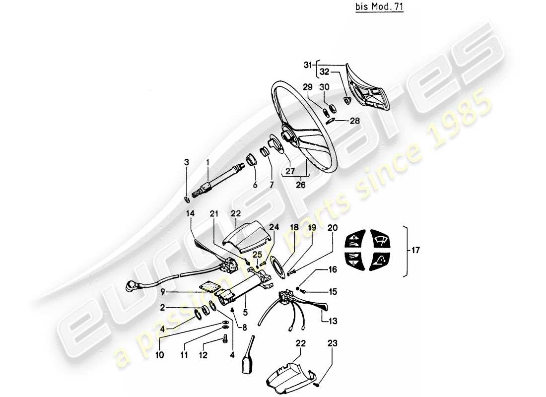 porsche 1971 (914) zwischenlenkwelle - lenkrad - lenksäulenschalter - d >> - mj 1971 ersatzteildiagramm