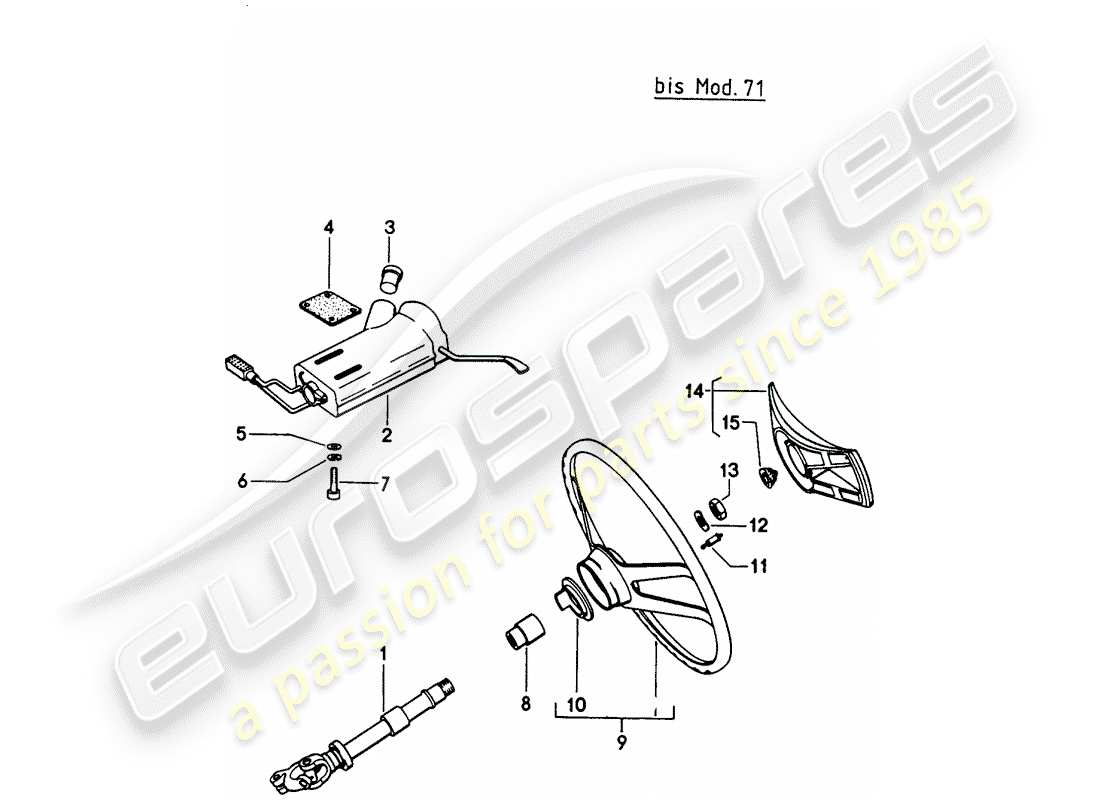 porsche 1971 (914) zwischenlenkwelle - lenkrad - lenksäulenschalter - d >> - mj 1971 ersatzteildiagramm