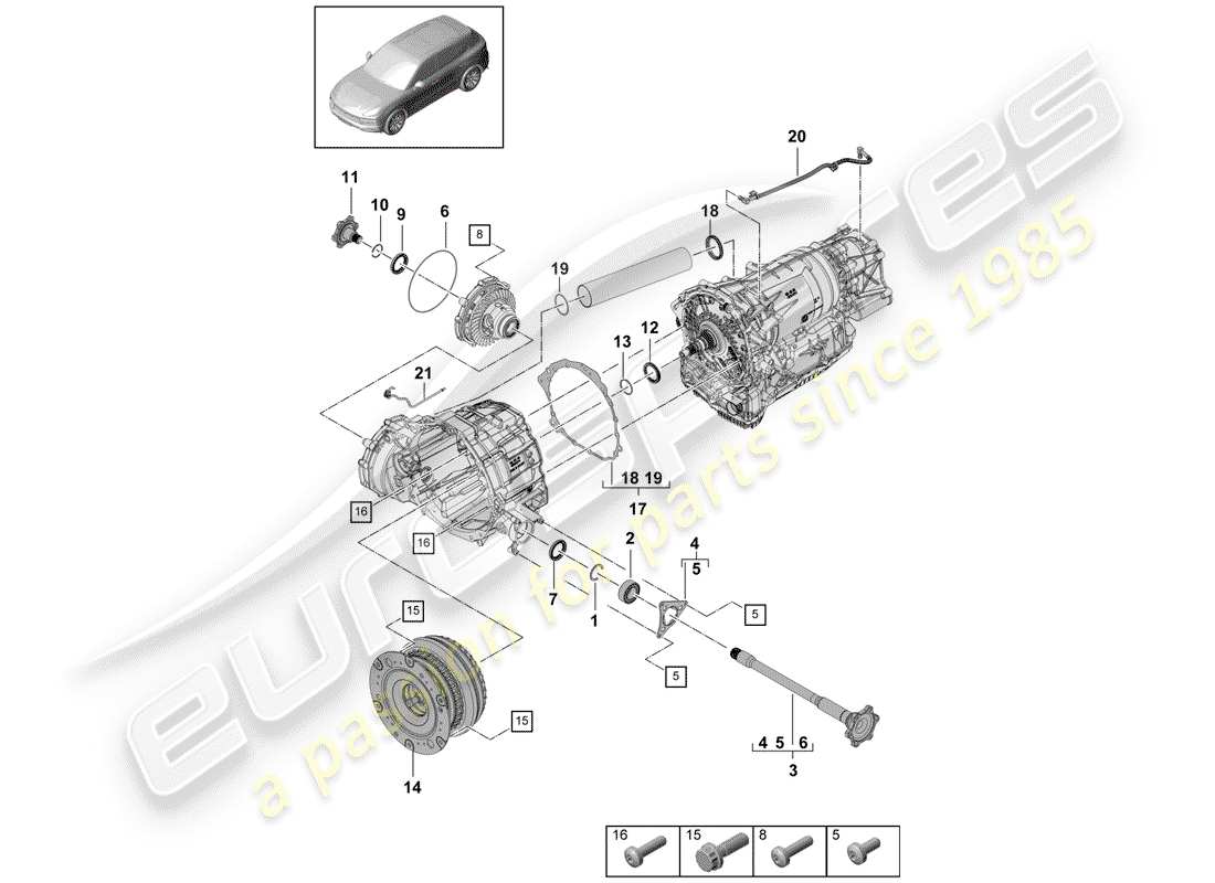 porsche 2018 (cayenne e3 9ya/9yb) 8-speed automatikgetriebe teilediagramm