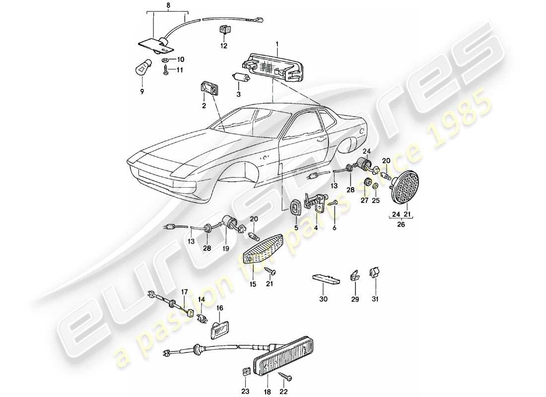 porsche 1982 (924) innenleuchte - blinker-repeater ersatzteildiagramm