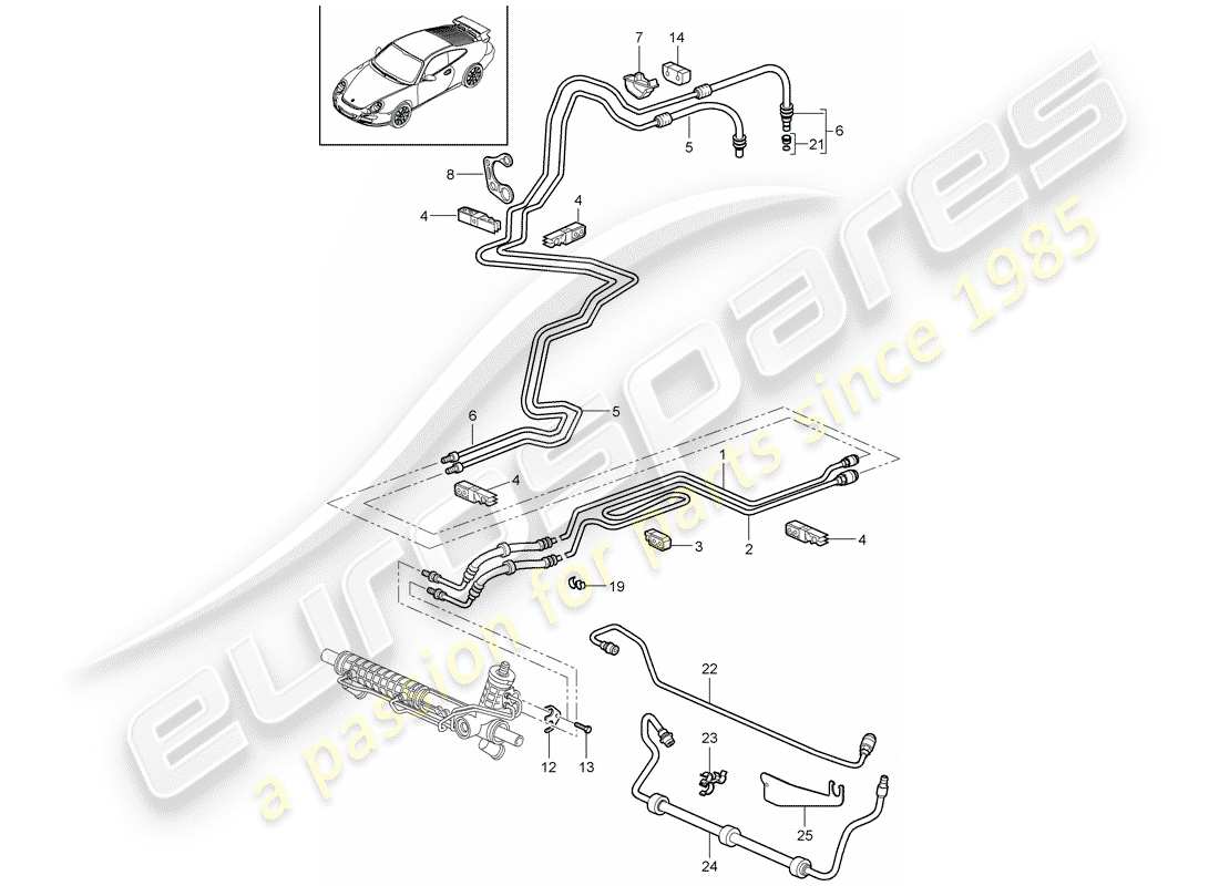 porsche 2007 (997-1 gt3) servolenkung - teilediagramm