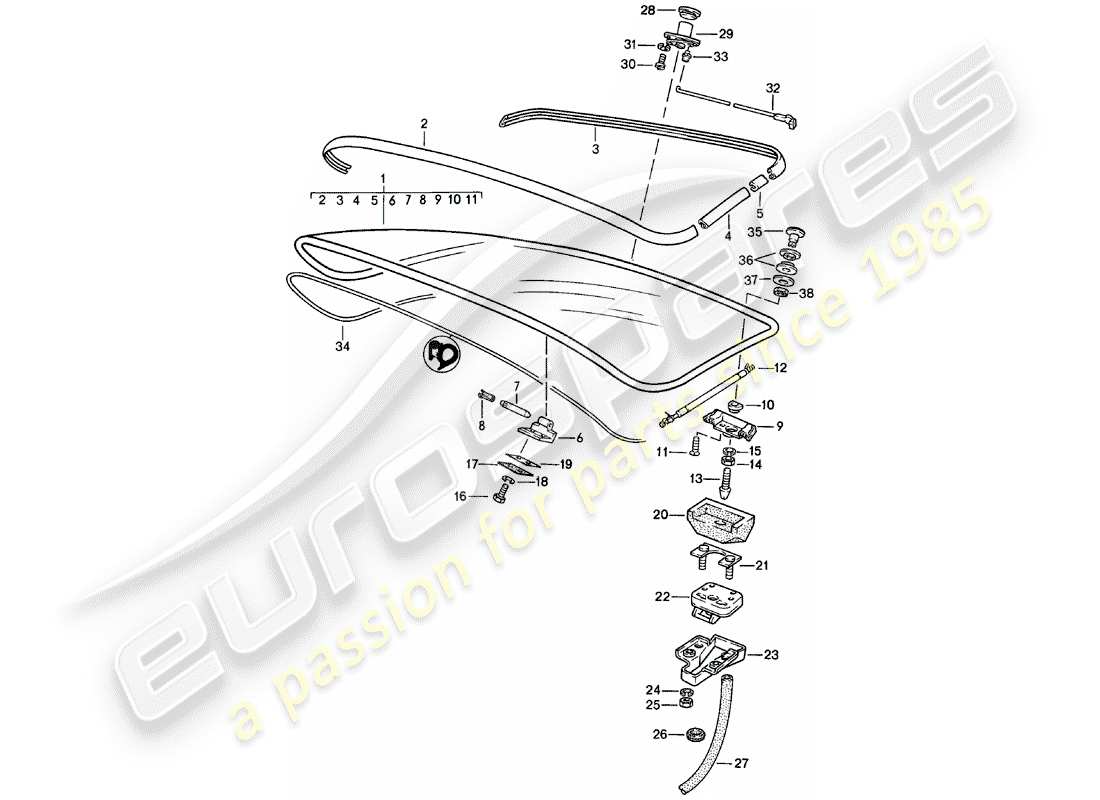 porsche 1981 (924) hinterer kofferraumdeckel - ohne: - spoiler ersatzteildiagramm