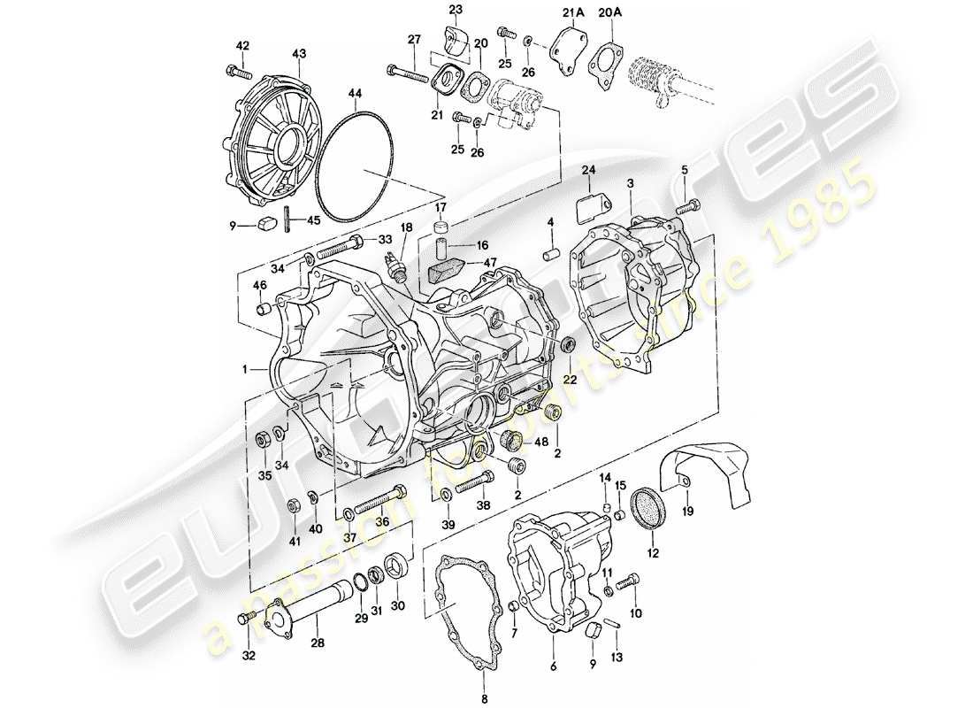 porsche 1982 (924) ersatzgetriebe - getriebegehäuse - schaltgetriebe - vq vr uv md - me mf mb mx - 4q 5q 6q - d - mj 1981>> ersatzteildiagramm