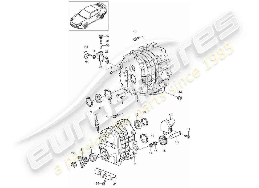 porsche 2008 (997-1 turbo / gt2) getriebegehäuse ersatzteildiagramm