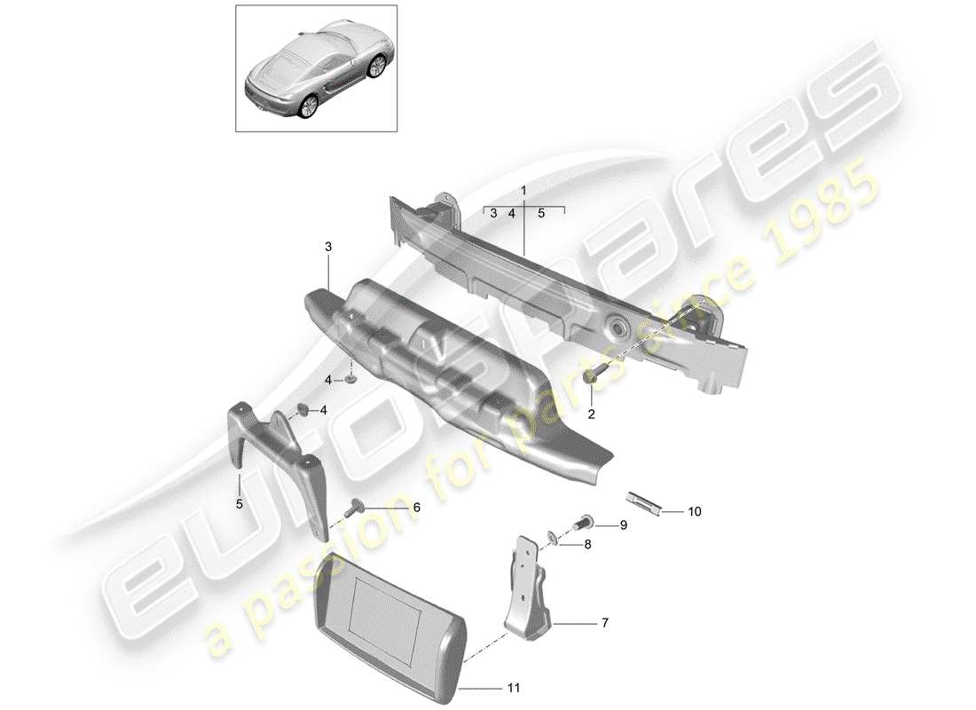 porsche 2016 (981 cayman) stoßstangenhalterung - ersatzteildiagramm