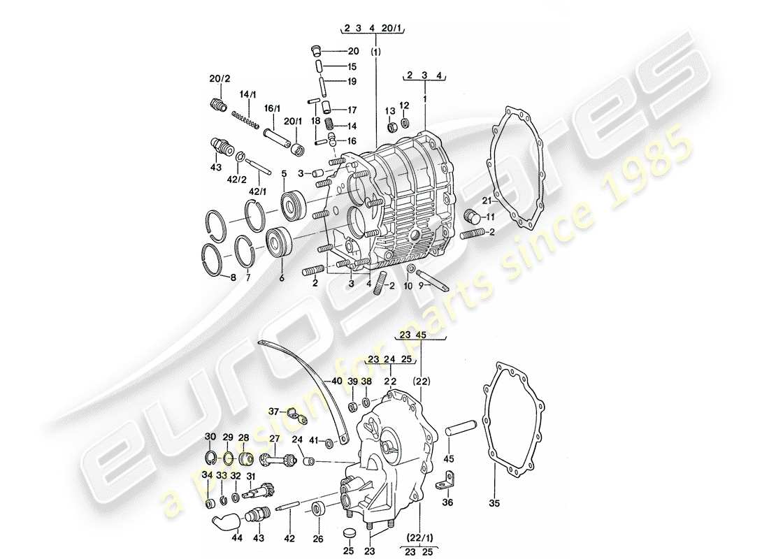 porsche 1976 (911) getriebegehäuse - getriebeabdeckung ersatzteildiagramm
