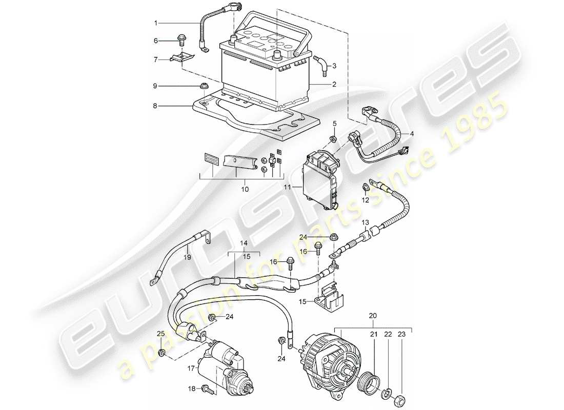 porsche 2008 (997-1) batterie teilediagramm