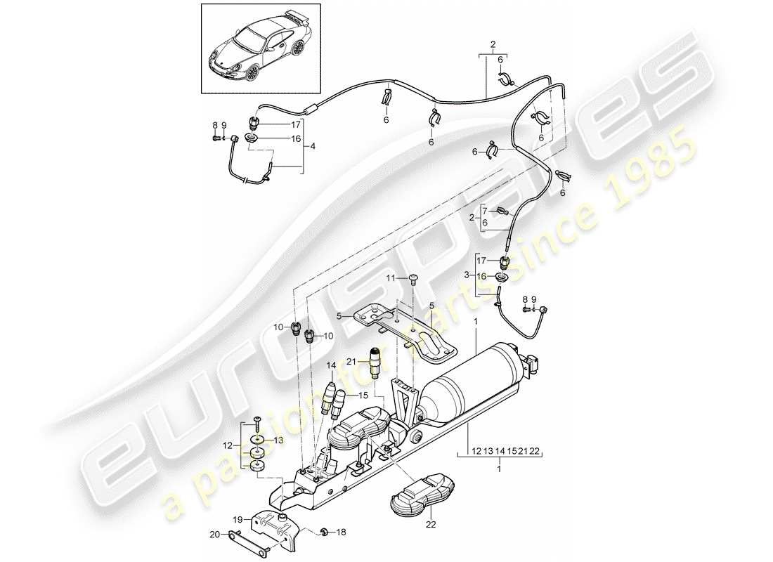 porsche 2008 (997-1 gt3) selbstnivellierendes system - teilediagramm