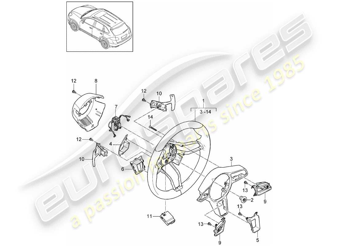 porsche 2011 (cayenne e2 92a) lenkräder ersatzteildiagramm