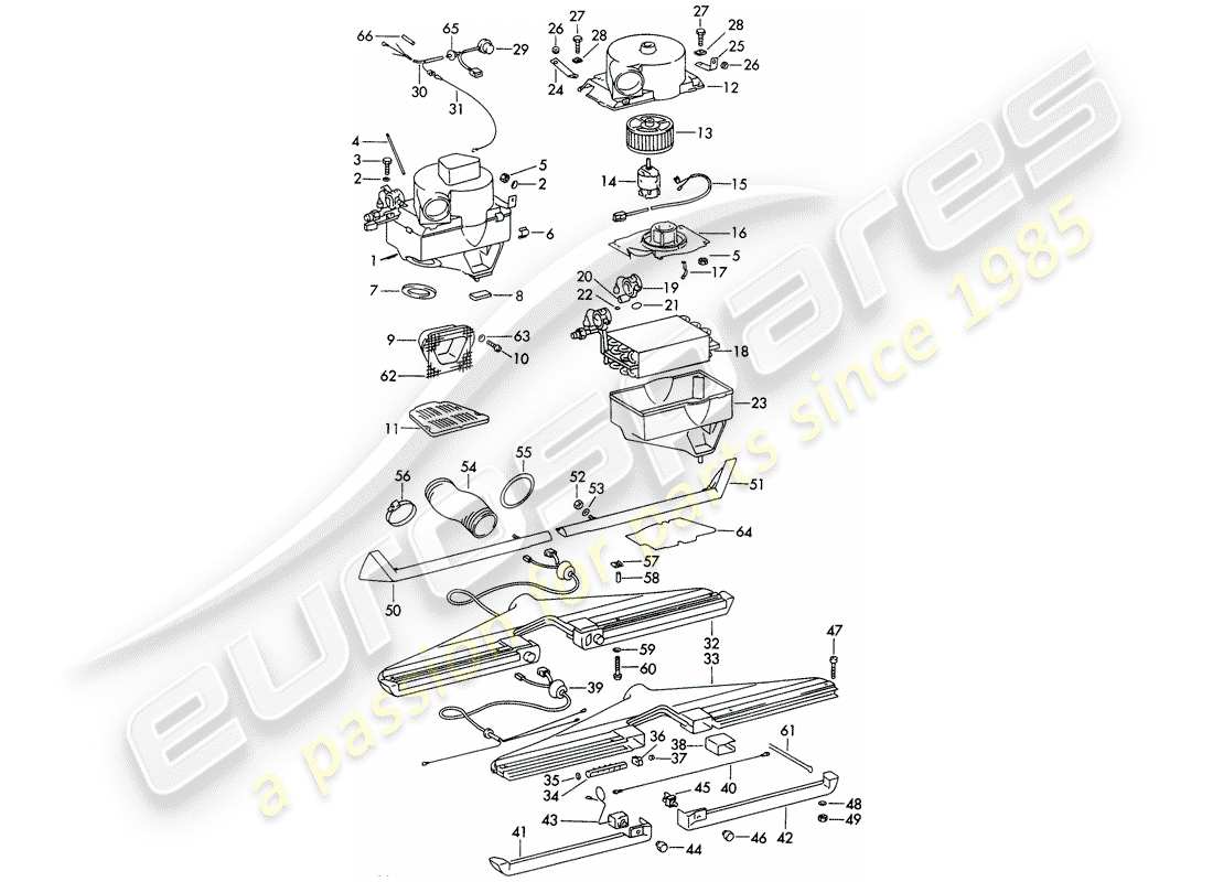 porsche 1971 (911) klimaanlage - verdampfergehäuse - komplett - mit: - luftkanal - nicht für: - (usa) ersatzteildiagramm