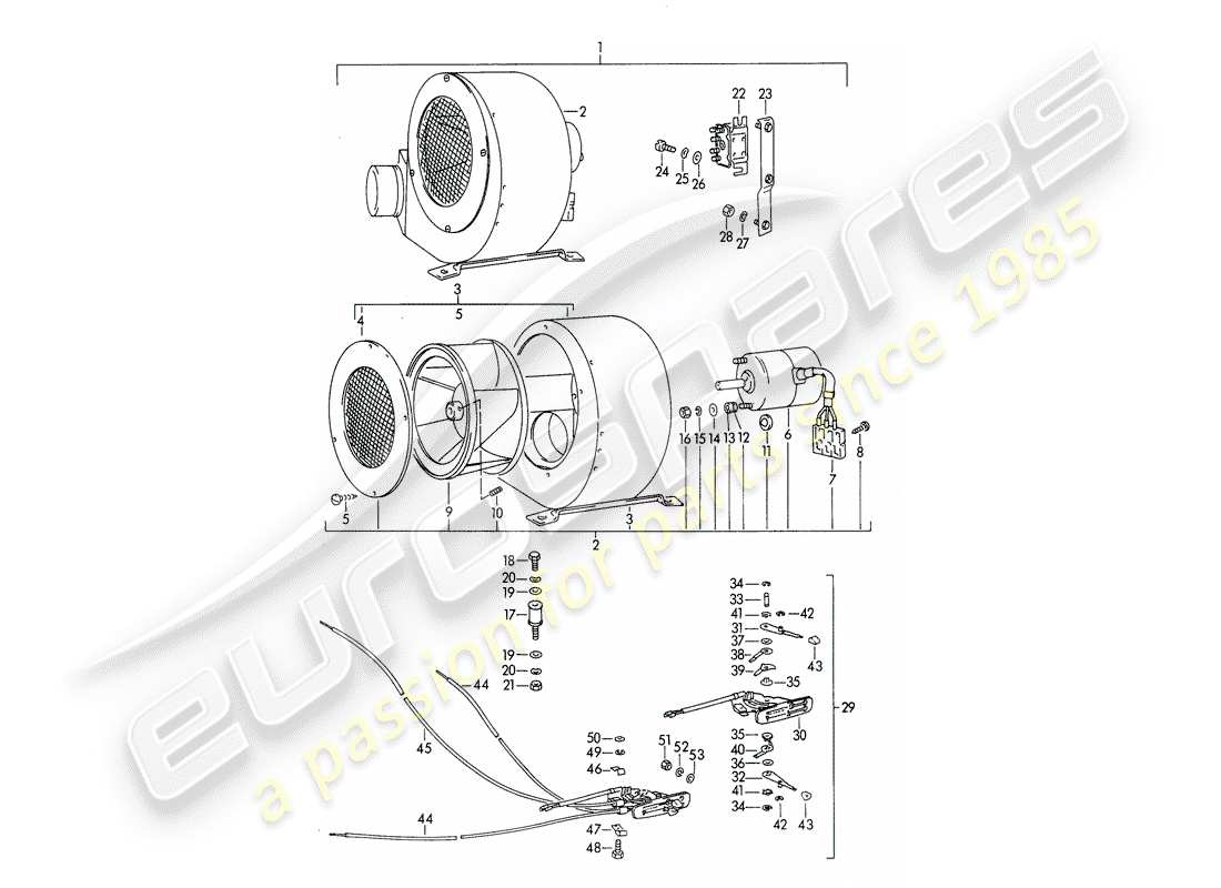 porsche 1962 (356b/356c) radialgebläse - zusatzgebläse - für serviceinstallation ersatzteildiagramm