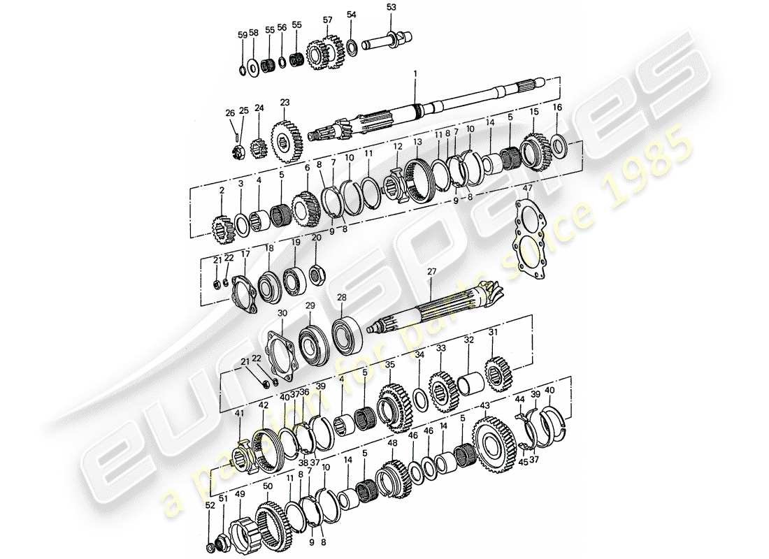 porsche 1974 (911) zahnräder und wellen - 5 - geschwindigkeit ersatzteildiagramm