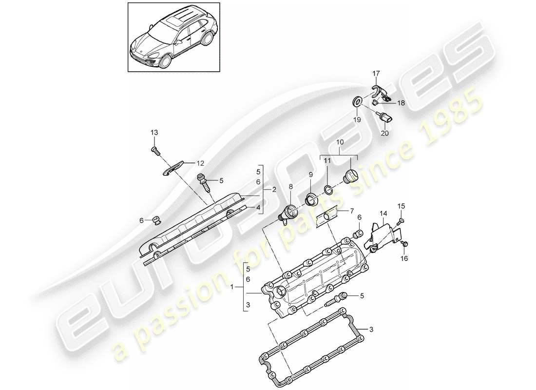 porsche 2018 (cayenne e2 92a) ventildeckel teilediagramm