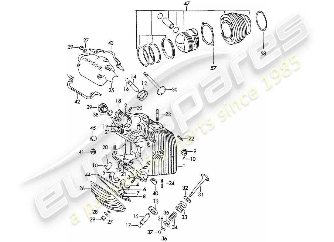 porsche 1963 (356b/356c) zylinderkopf - zylinder mit kolben ersatzteildiagramm