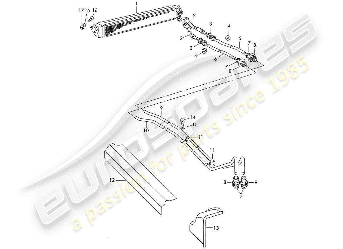 porsche 1963 (356b/356c) ölrohr - ölkühler ersatzteildiagramm