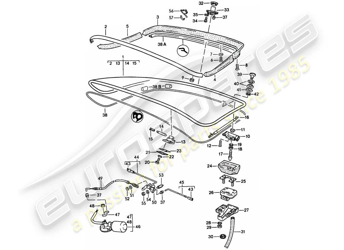 porsche 1988 (924s) heckklappe - heckspoiler ersatzteildiagramm