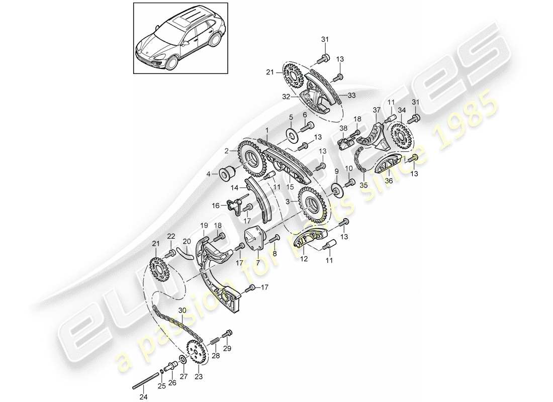 porsche 2014 (cayenne e2 92a) steuerkette ersatzteildiagramm
