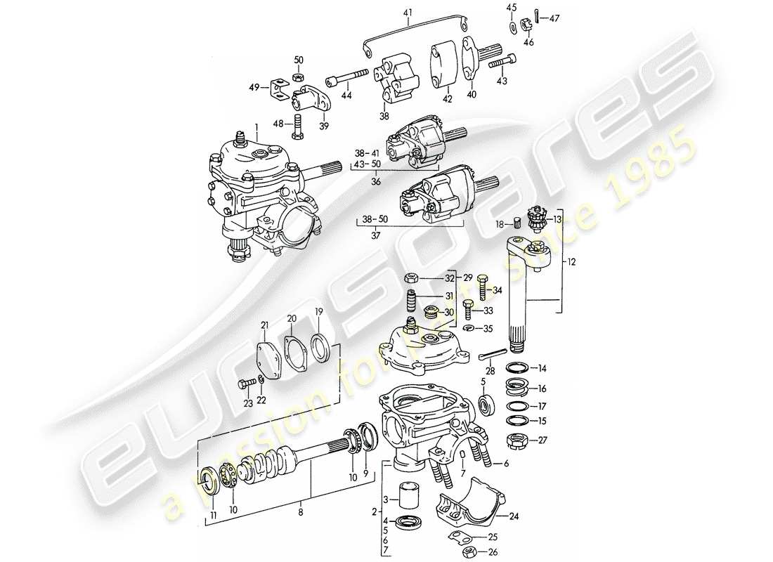 porsche 1961 (356b/356c) lenkgetriebe - lenkkupplung ersatzteildiagramm