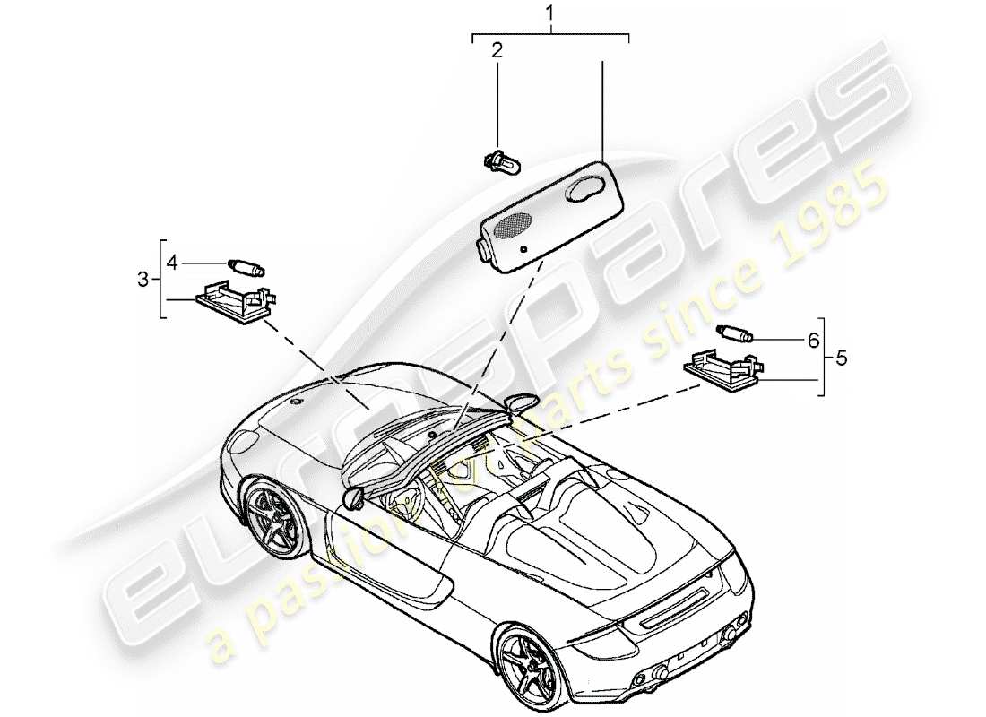 porsche 2004 (carrera gt) innenbeleuchtung - gepäckraumlampe - handschuhfach ersatzteildiagramm