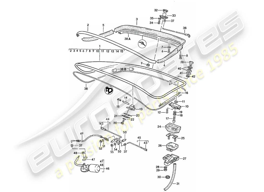 porsche 1985 (924) heckkofferraumdeckel - mit: - heckspoiler ersatzteildiagramm