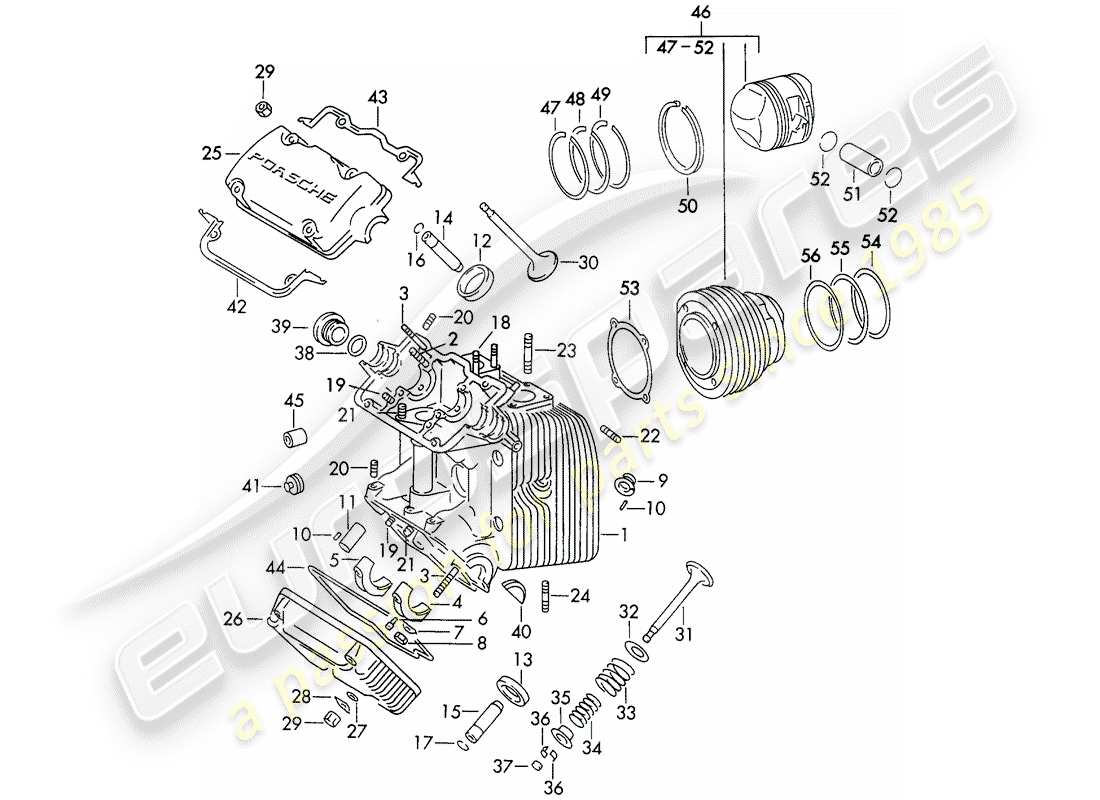 porsche 1964 (356b/356c) zylinderkopf - zylinder mit kolben ersatzteildiagramm