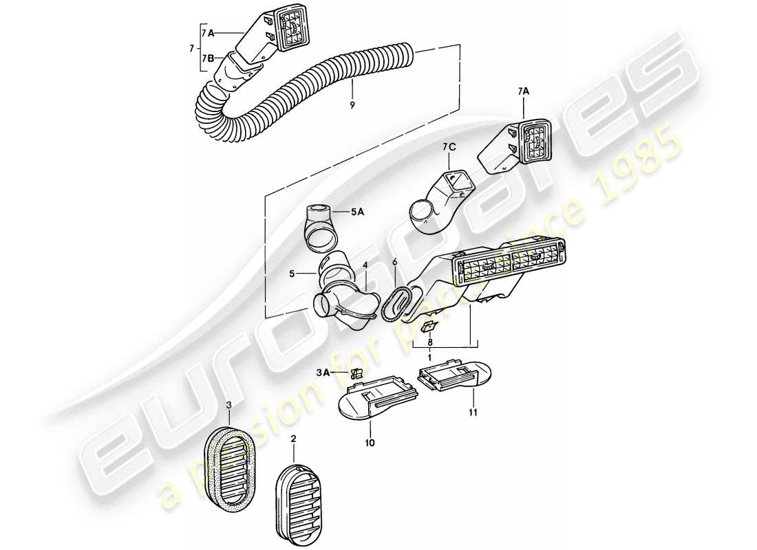 porsche 1979 (924) entlüftungsrohr - verkleidung - luftschlauch ersatzteildiagramm