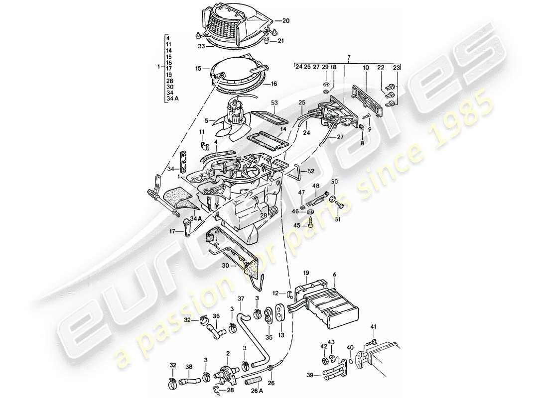 porsche 1984 (924) heizung - heizkern - f >> 92-cn402 197 - f >> 93-cn100 305 - f >> 93-bn700 450 teilediagramm
