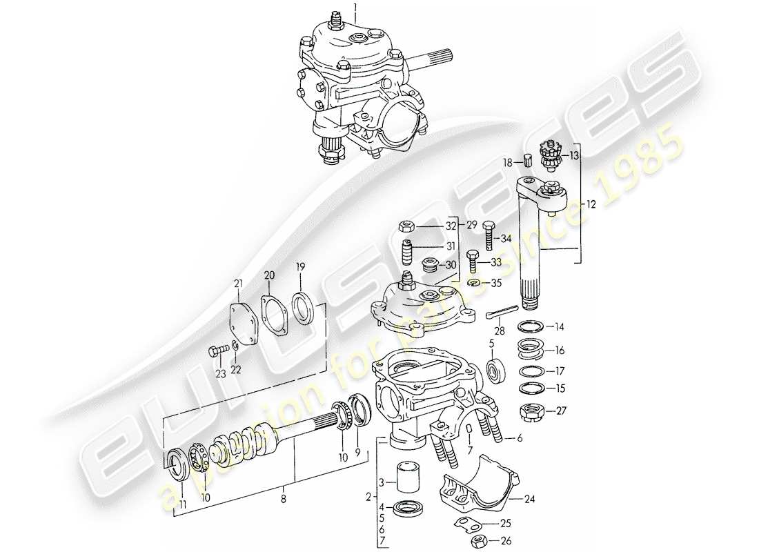 porsche 1954 (356/356a) lenkgetriebe - f 101 693 >> - f 61 893 >> - f 83 792 >> ersatzteildiagramm