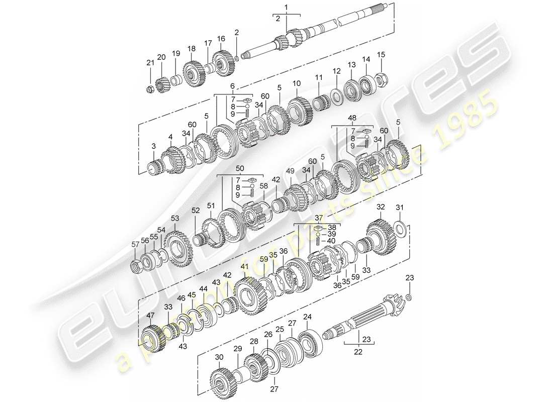 porsche 2008 (997-1 turbo / gt2) zahnräder und wellen ersatzteildiagramm