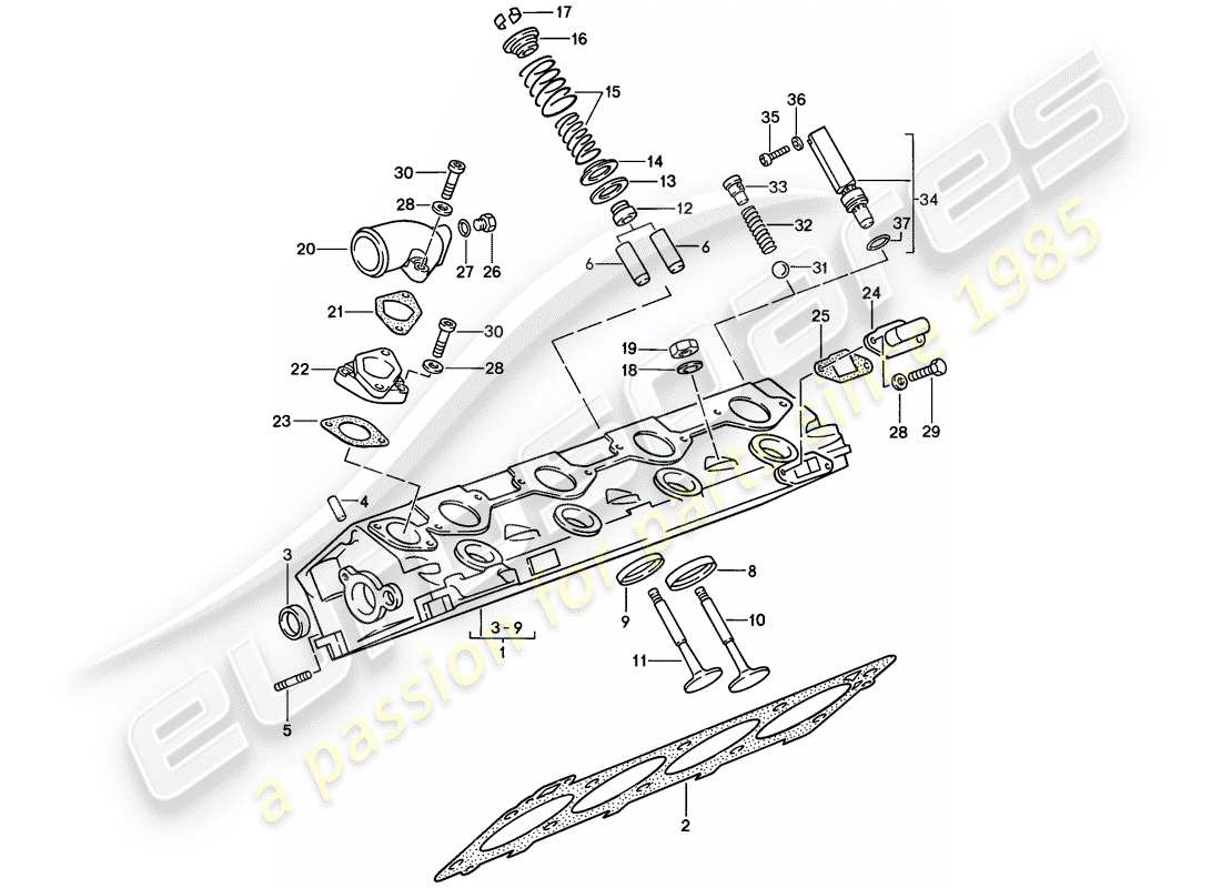 porsche 1988 (944) zylinderkopf - - ventile ersatzteildiagramm