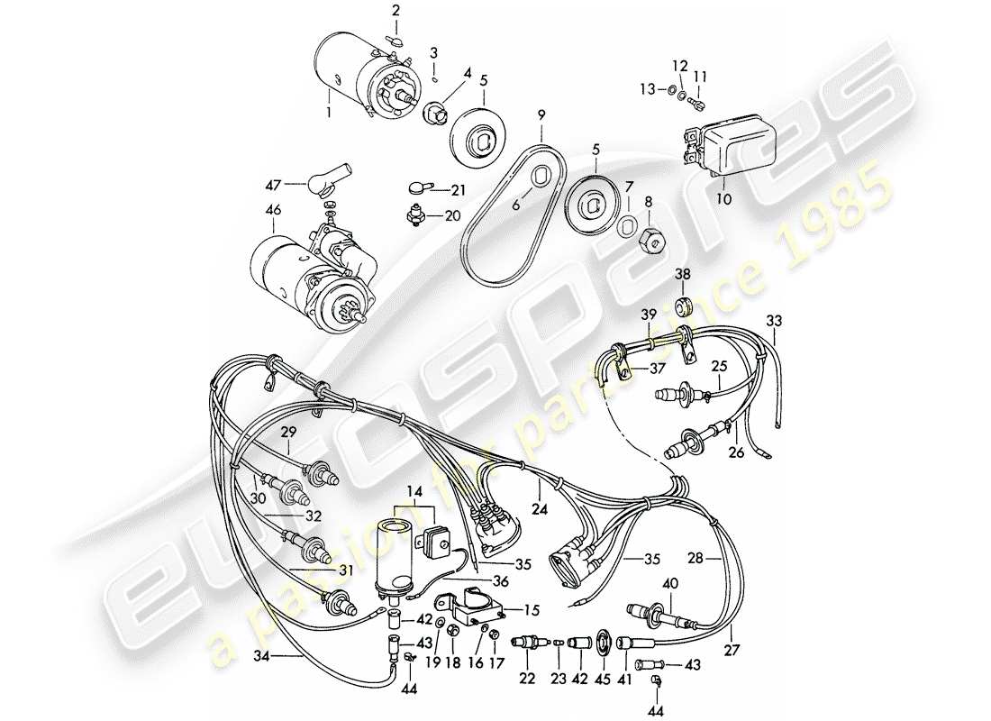 porsche 1960 (356b/356c) elektrische ausrüstung - motor teilediagramm