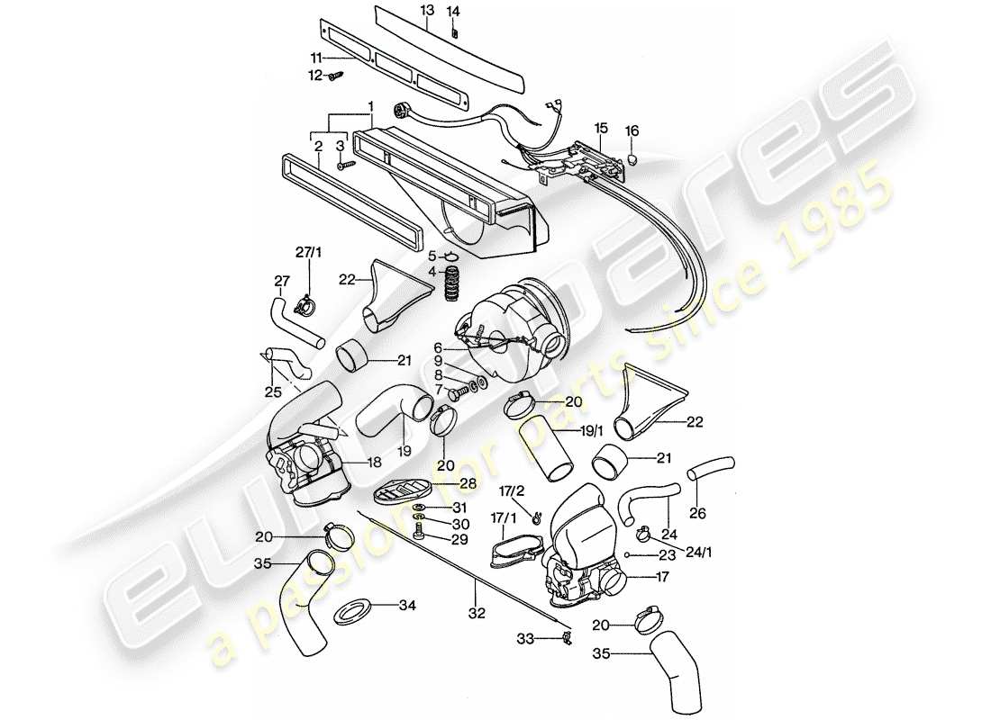 porsche 1974 (911) belüftung - heizung 1 - d >> - mj 1976 ersatzteildiagramm