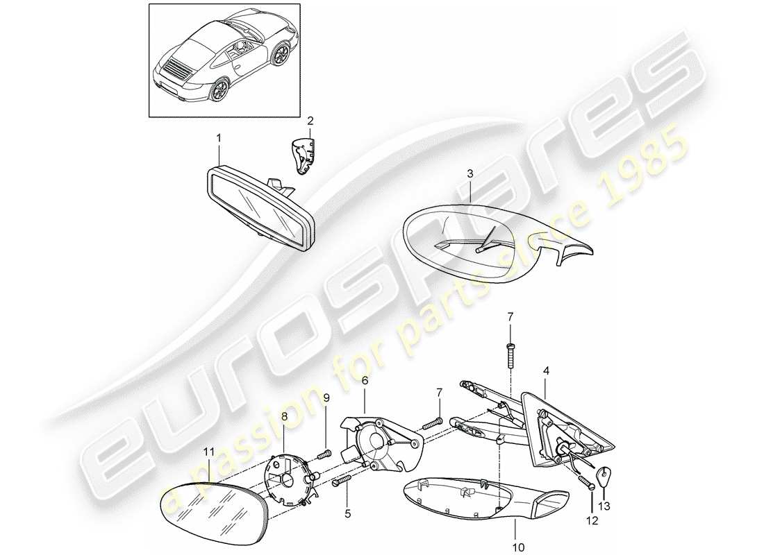 porsche 2008 (997-1) rückspiegel innen teilediagramm