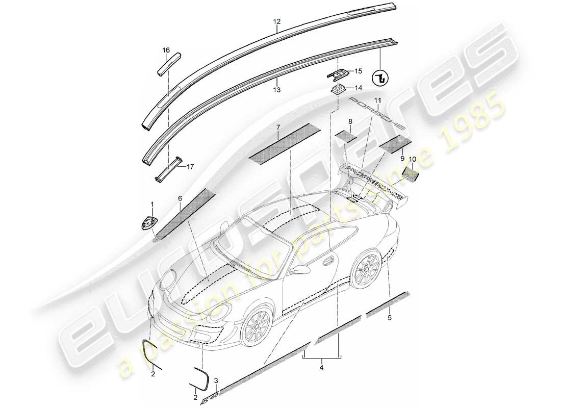 porsche 2007 (997-1 gt3) namensschilder ersatzteildiagramm