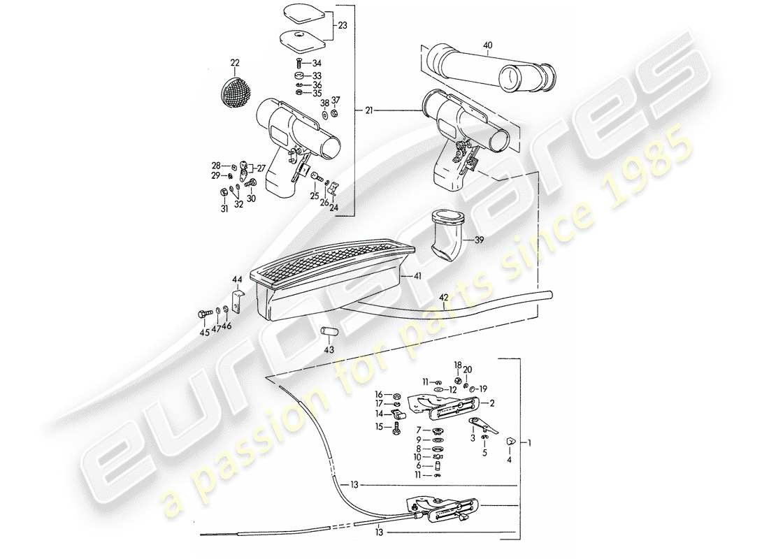 porsche 1960 (356b/356c) belüftungsteildiagramm