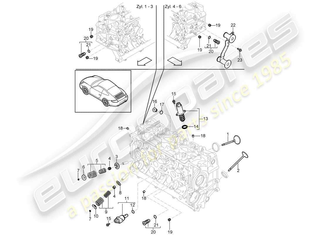 porsche 2010 (997-2) zylinderkopf teilediagramm