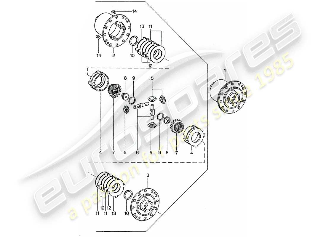 porsche 1974 (911) sperrdifferential ersatzteildiagramm