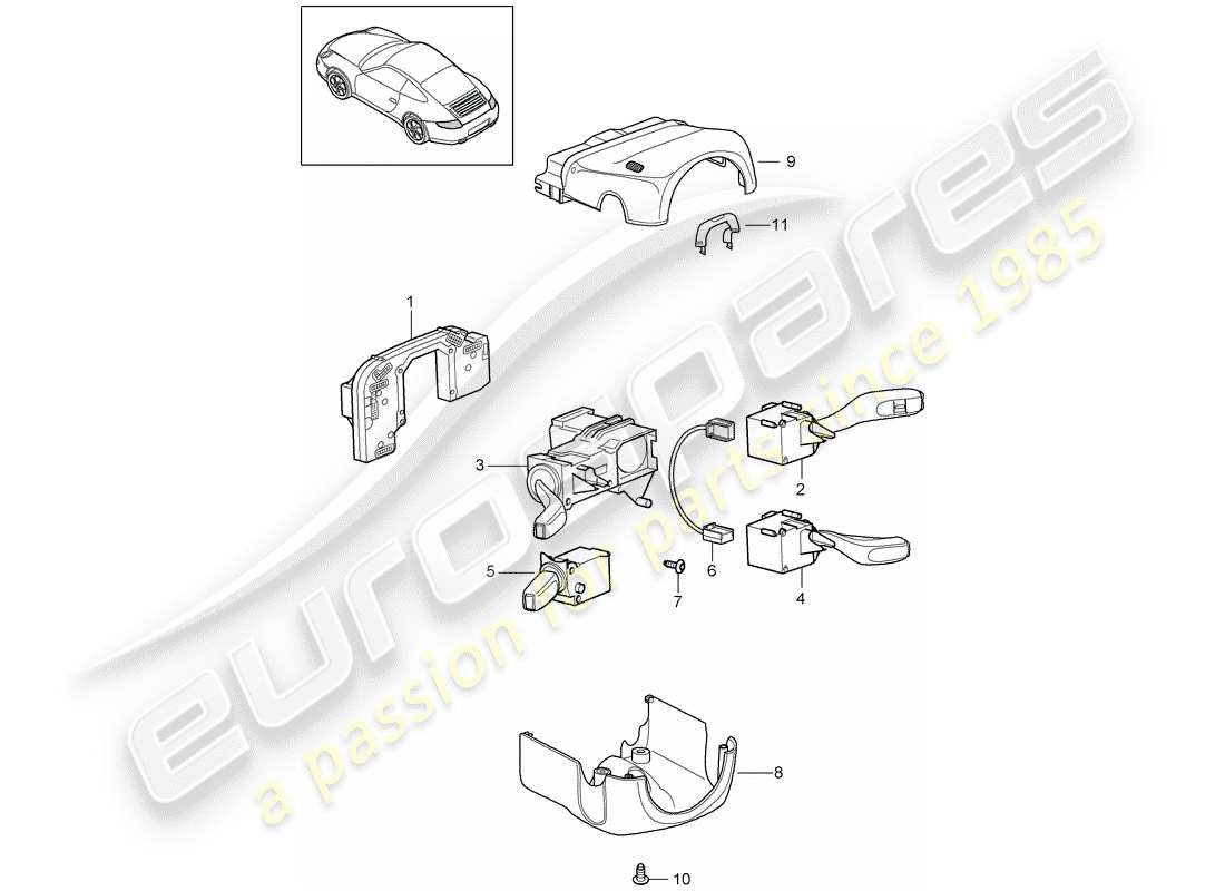 porsche 2009 (997-2) lenkstockschalter ersatzteildiagramm