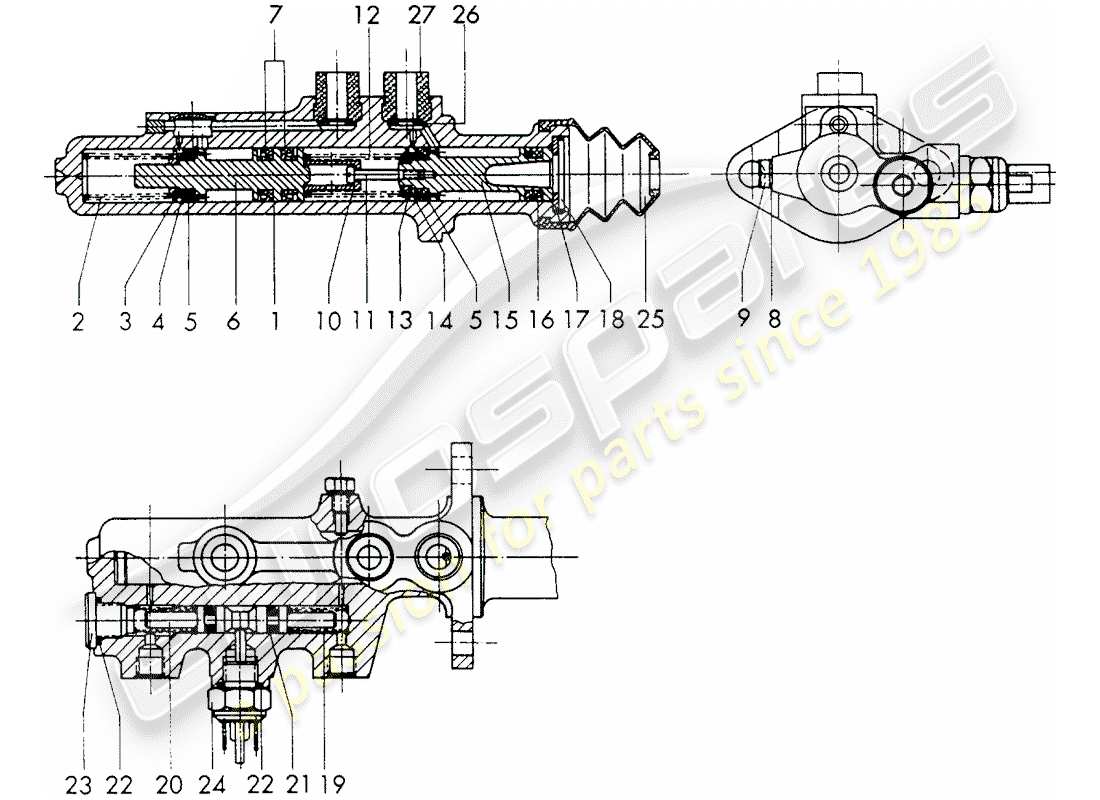 porsche 1971 (911) hauptbremszylinder - $ 19,05 - mit: - warnfunktion - einzelteile ersatzteildiagramm