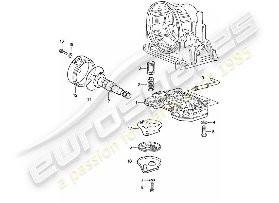 porsche 944 (1987) ventilkörper - ölsieb - regler - automatikgetriebe ersatzteildiagramm