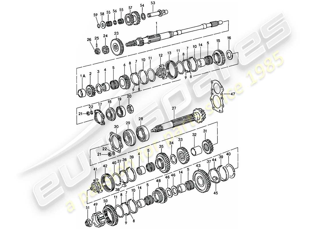 porsche 1984 (911) zahnräder und wellen - 5-speed ersatzteildiagramm