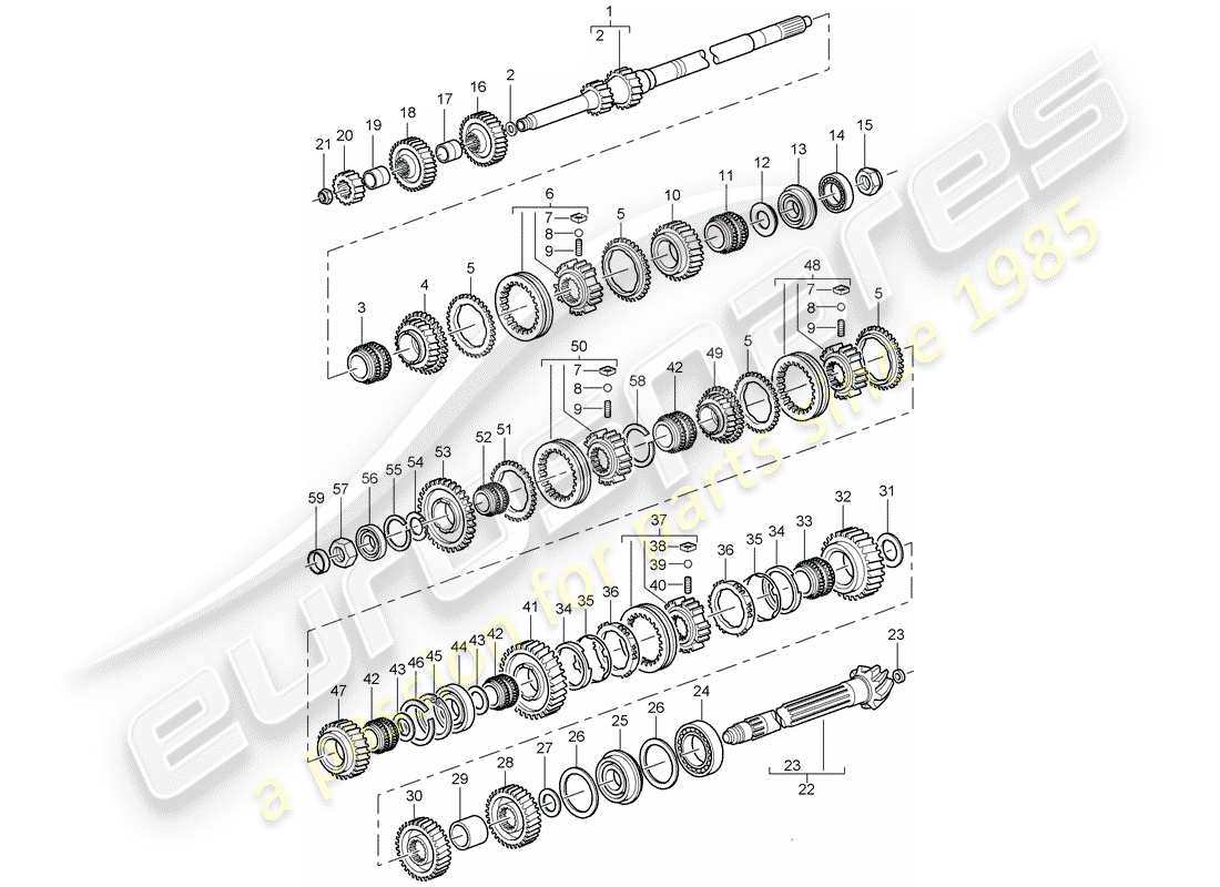 porsche 2004 (996 turbo / gt2) zahnräder und wellen ersatzteildiagramm
